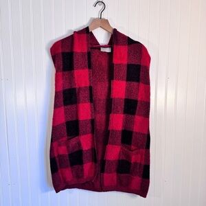 Cyrus Red and Black Buffalo Plaid Open-Front Sleeveless Vest Cardigan Size S